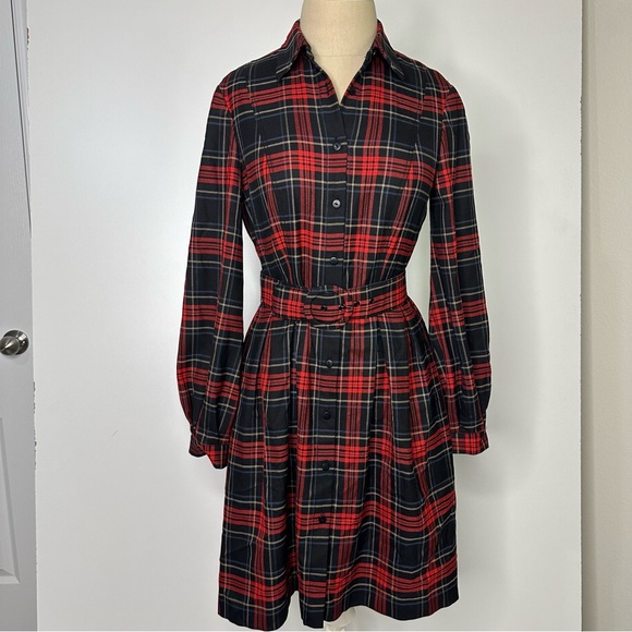 cremieux red plaid belted shirt dress 2 - Picture 4 of 16